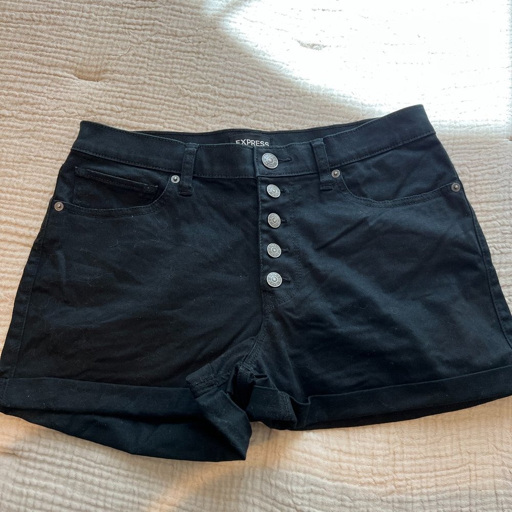Express Button Down Cuffed Shorts - Black - Size 10